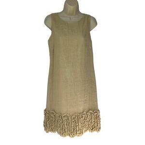 100% Linen Ruffle Hem Shift Dress | Sleeveless Lined Neutral Beige Summer
